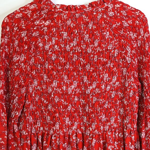 ROSE+OLIVE Red Cream Long Sleeve Floral Elastic Smocked Blouse - Size Small - Picture 6 of 14